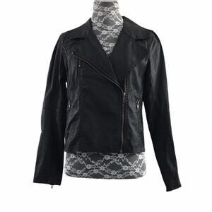 Halogen‎ Black Front Zip Cotton Biker Moto Jacket